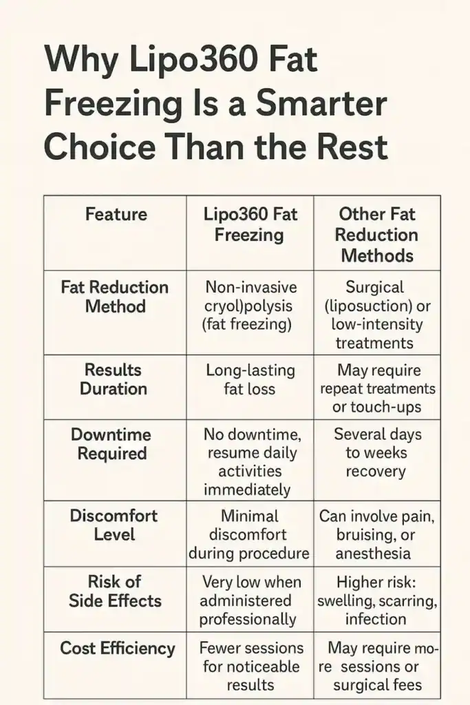 Is it possible to permanently freeze fat cells? 2 Table showing benefits of fat freezing to remove fat cells Aldridge from Lipo 360
