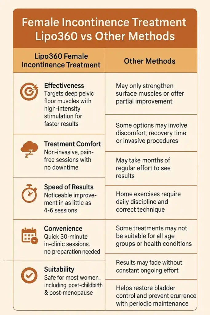 Comprehensive Guide To Female Incontinence Treatment Options 1 Table showing benefits of incontinence treatment Aldridge